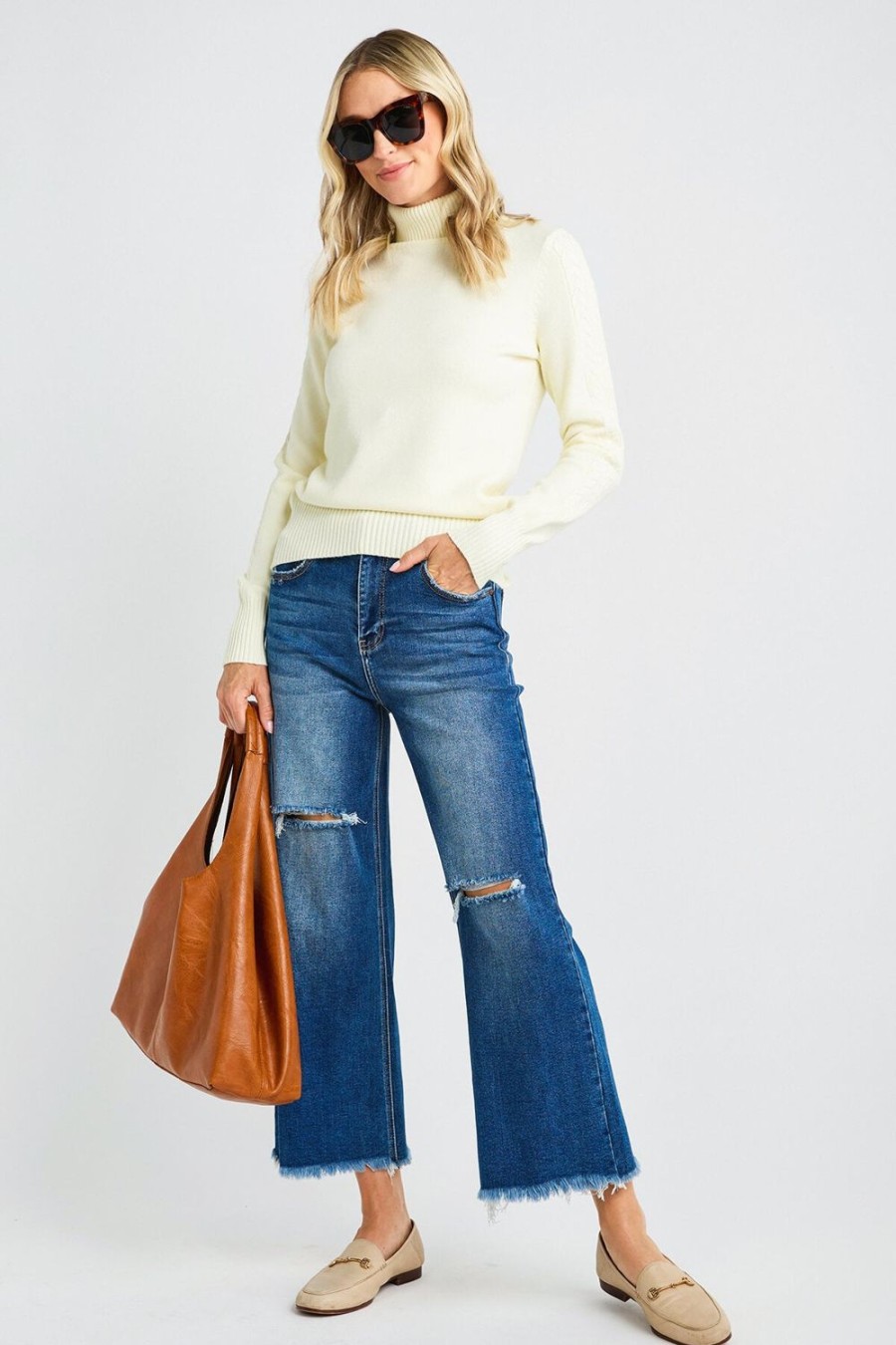 Clothing Risen Denim | Risen Soho Frayed Ankle Wide Leg Jeans