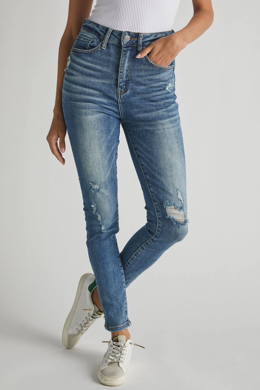 Clothing Risen Denim | Risen High Rise Vintage Wash Skinny Jeans