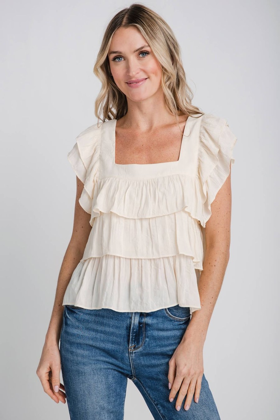 Clothing By Together Shirts | By Together Ruffle Capsleeve Top