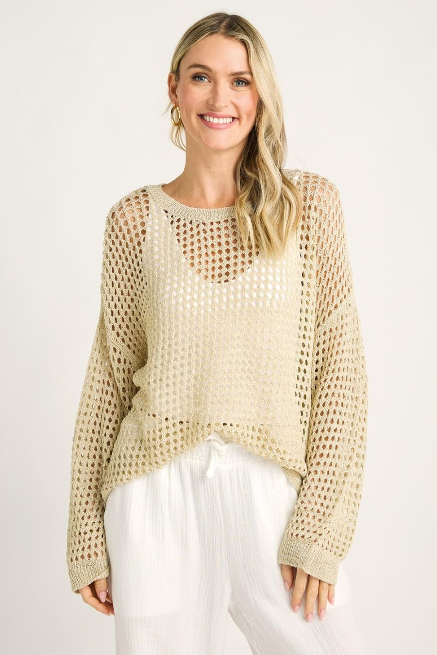 Clothing Vintage Havana Sweaters | Vintage Havana Gold Crochet Sweater