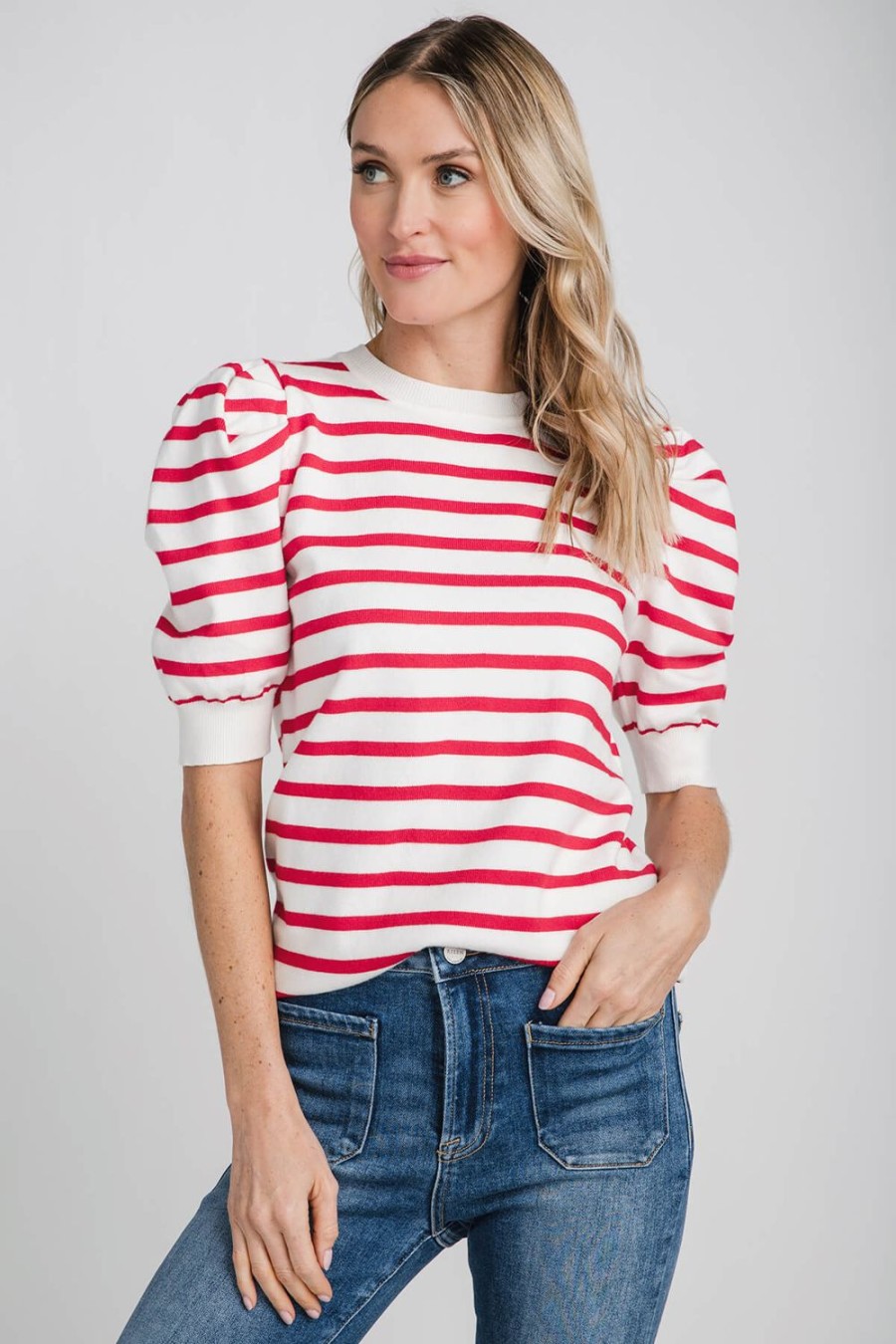 Clothing Vine and Love Sweaters | Vine And Love Striped Crewneck Sweater