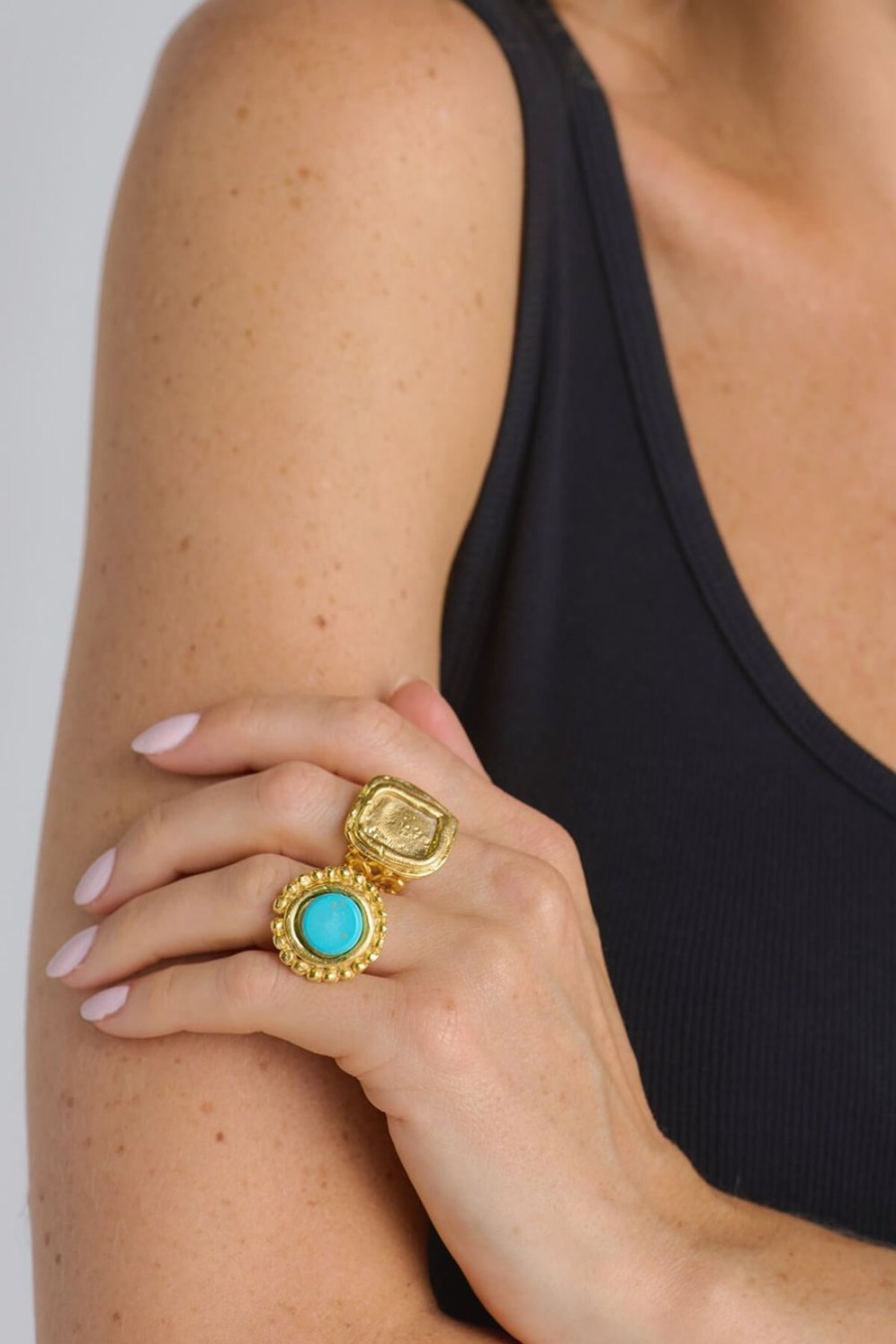 Accessories Susan Shaw | Susan Shaw Handcast Gold & Genuine Turquoise Adjustable Ring