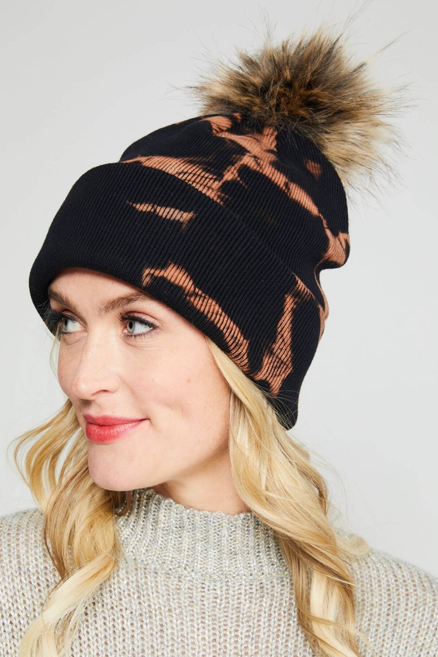 Accessories Panache | Panache Black & Brown Tie Dye Pom Pom Hat