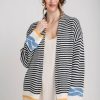 Clothing Creamon Sweaters | Creamon Wave Striped Color Block Cardigan