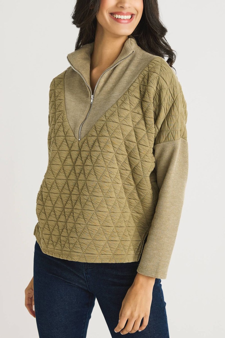 Clothing THML Sweatshirts | Thml 1/4 Zip Quilted Pullover