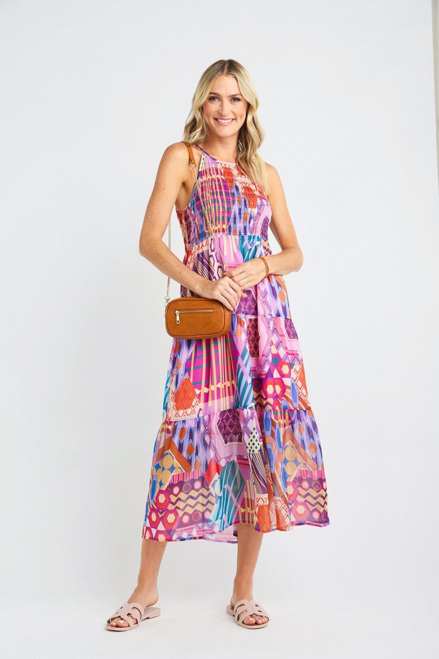 Clothing THML | Thml Printed Smocked Halter Dress