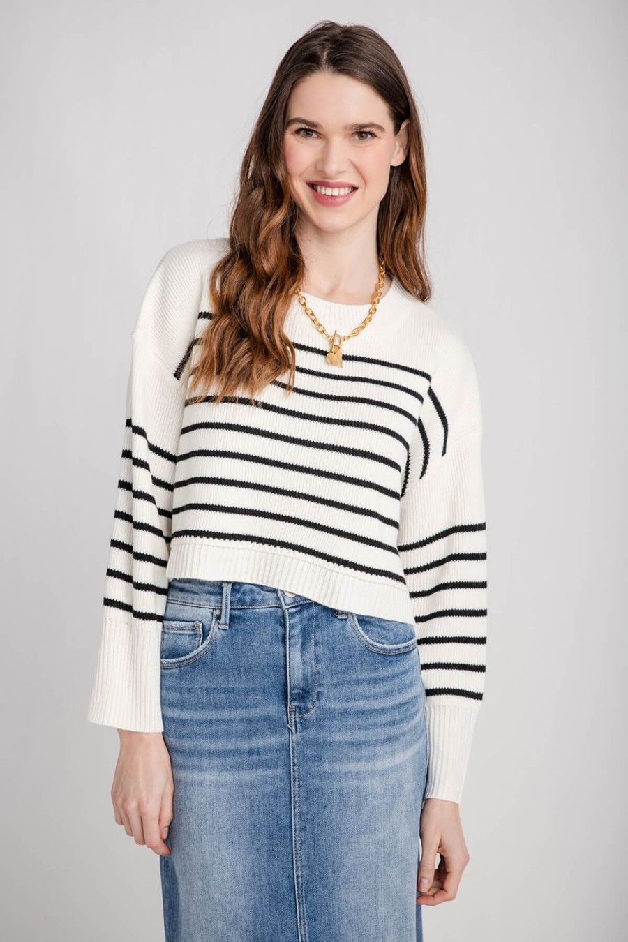 Clothing Creamon Sweaters | On Free Stripe Crop Pullover