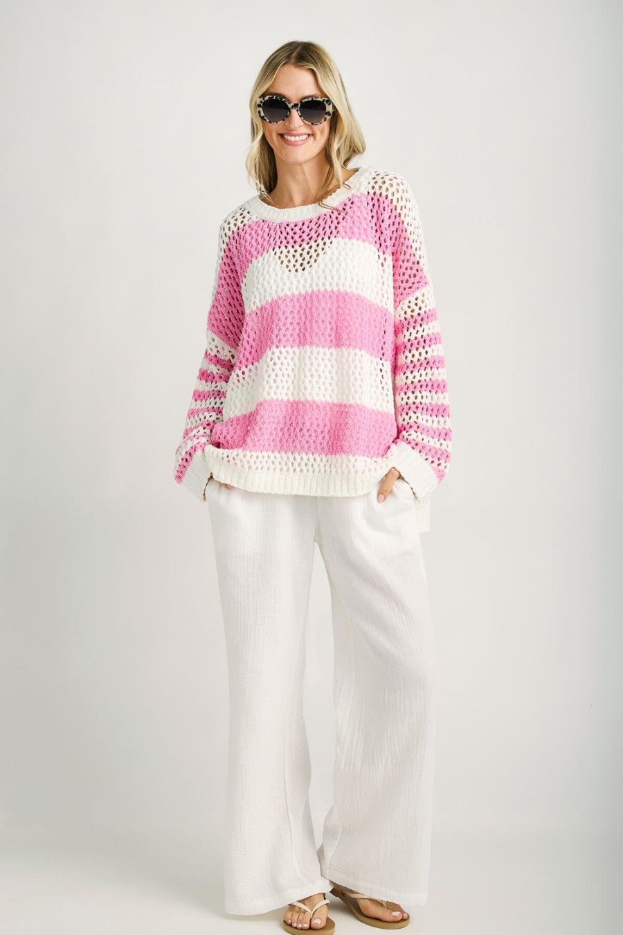 Clothing Vintage Havana Sweaters | Vintage Havana Popsicle Stripe Chenille Sweater