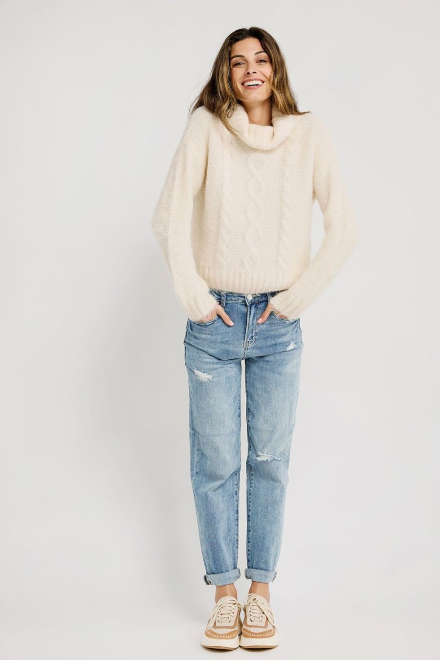 Clothing Molly Bracken Sweaters | Molly Bracken Cable Turtleneck Sweater