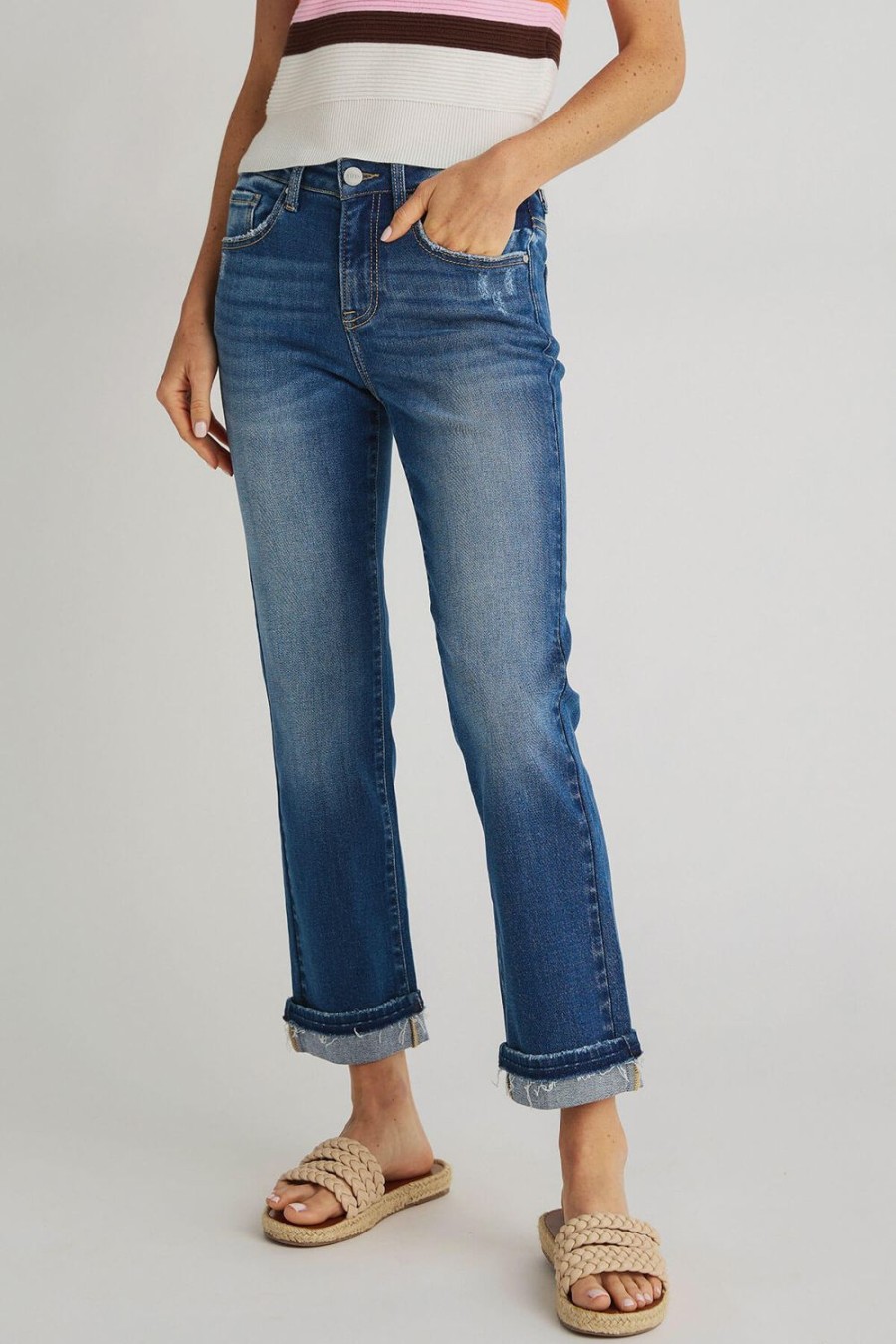 Clothing Risen Denim | Risen Straight Leg Cuff Jeans