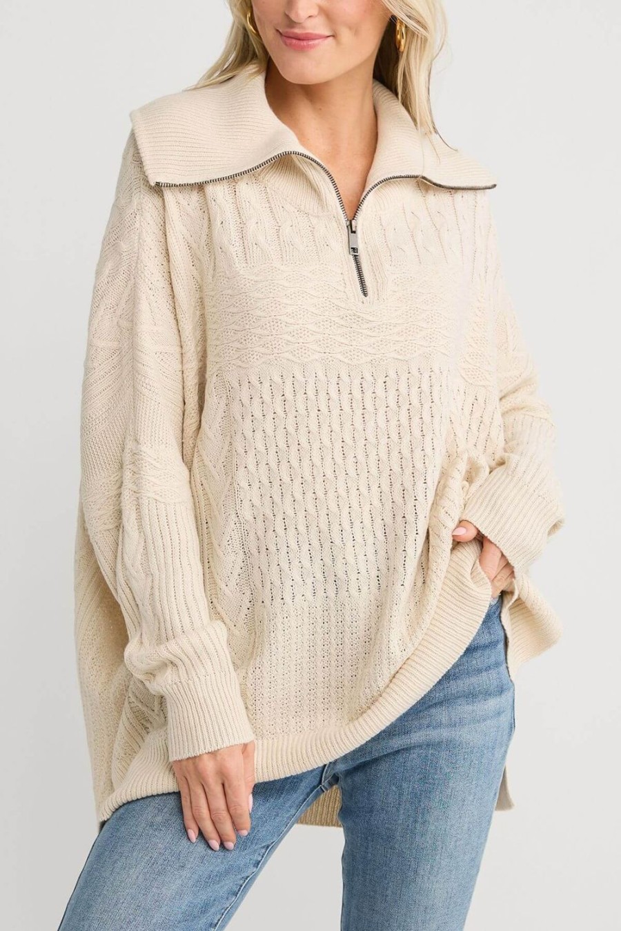 Clothing RD Style Sweaters | Rd Style Persephone Long Sleeve Troyer Neck Poncho