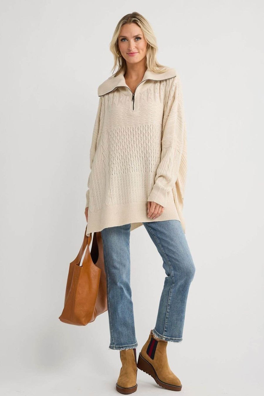 Clothing RD Style Sweaters | Rd Style Persephone Long Sleeve Troyer Neck Poncho