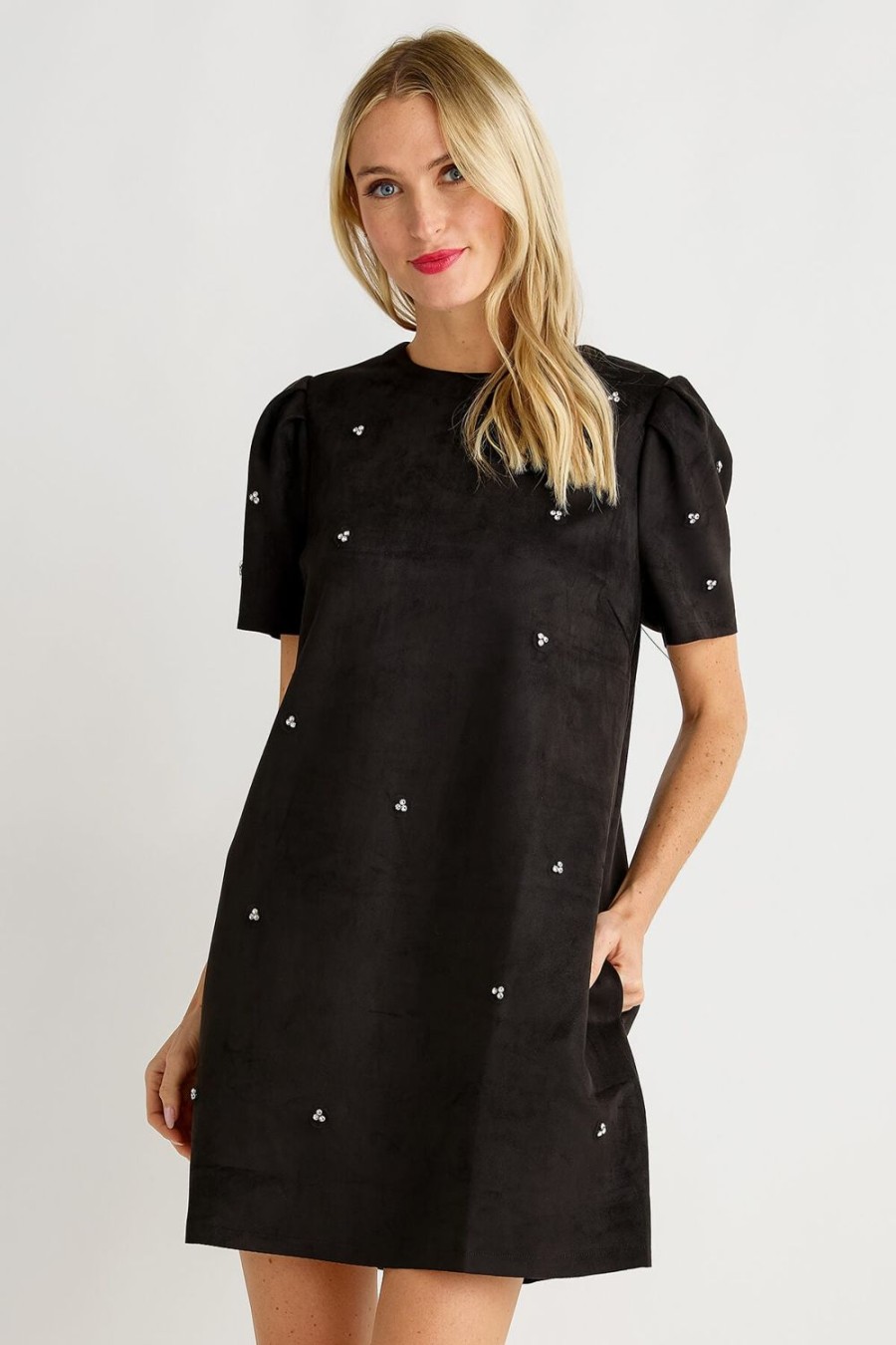 Clothing Fate | Fate Jewel Embellished Puff Sleeve Shift Dress