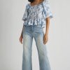 Clothing THML Shirts | Thml Printed Smocked Bodice Puff Sleeve Top