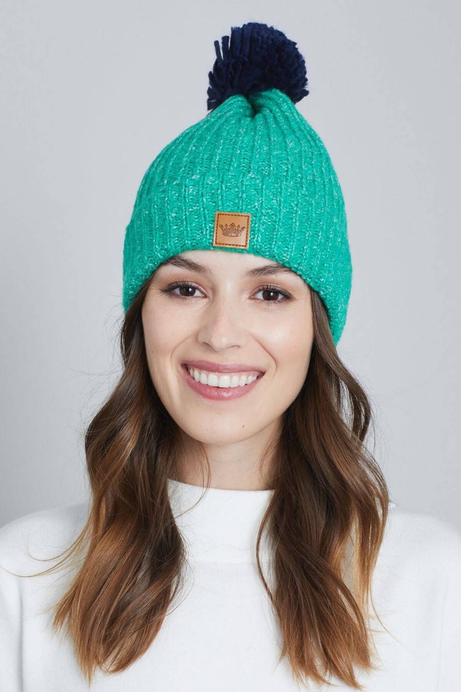 Accessories Panache | Panache Green With Navy Pom Pom Hat