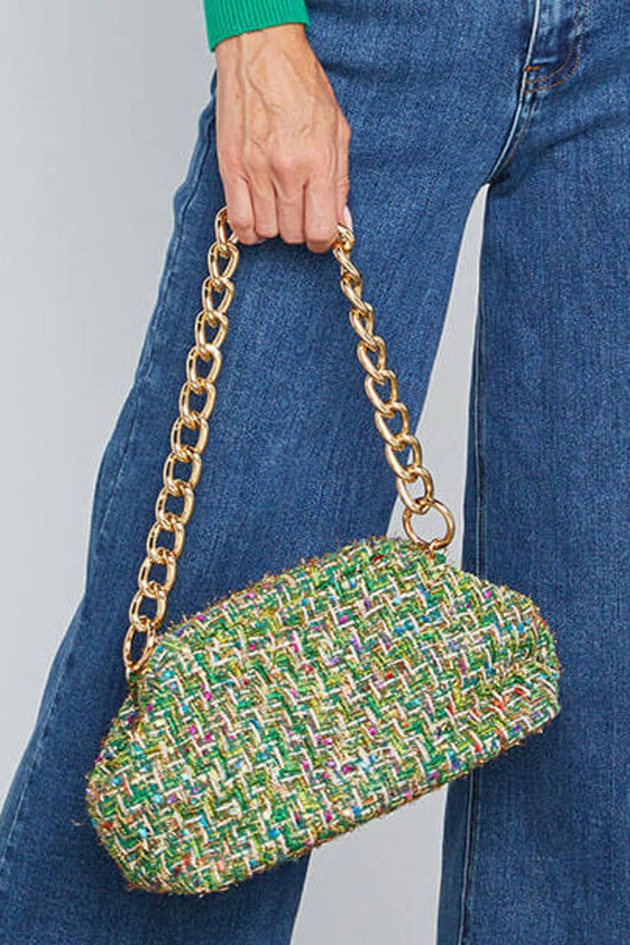 Bag Social Threads | Tweed Multi Dumpling Clutch/Bag + Large Bead Strap