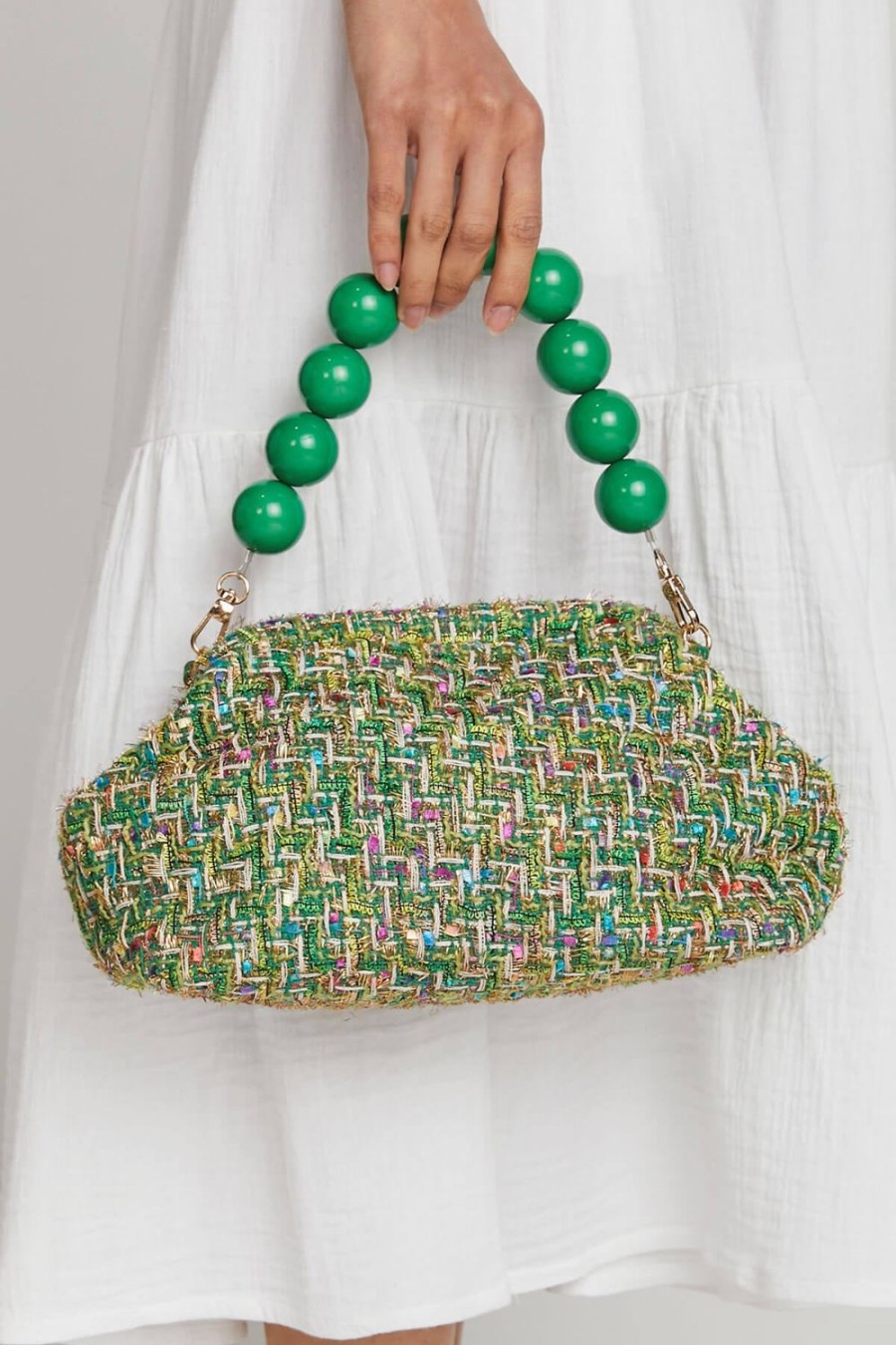 Bag Social Threads | Tweed Multi Dumpling Clutch/Bag + Large Bead Strap