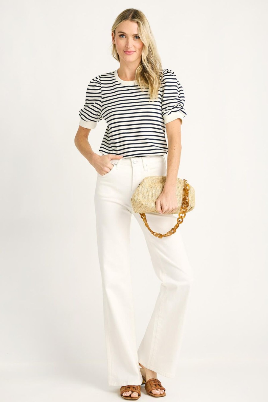 Clothing Skies are Blue Shirts | Skies Are Blue Striped Puff Sleeve Top