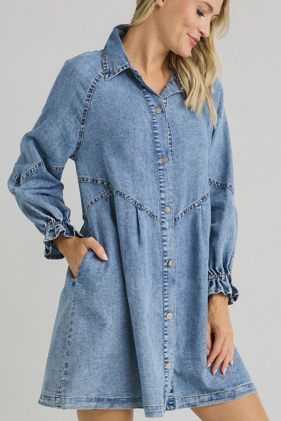 Clothing Elan | Elan Long Sleeve Button Down Dress