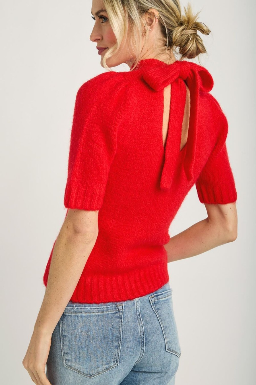 Clothing u0026Merci Sweaters | &Merci Mockneck Tie Back Short Sleeve Sweater