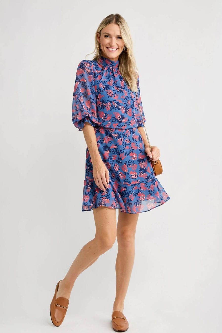 Clothing THML | Thml Floral Print Mockneck Dress