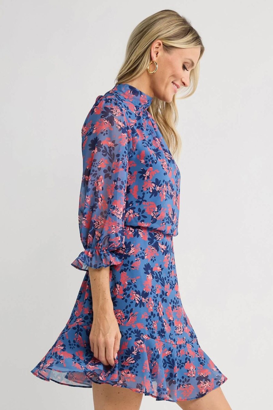 Clothing THML | Thml Floral Print Mockneck Dress