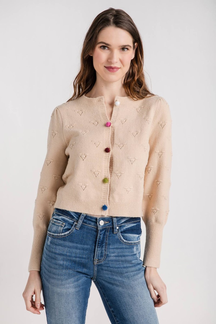 Clothing THML Sweaters | Thml Multi Colored Pom Pom Button Cardigan